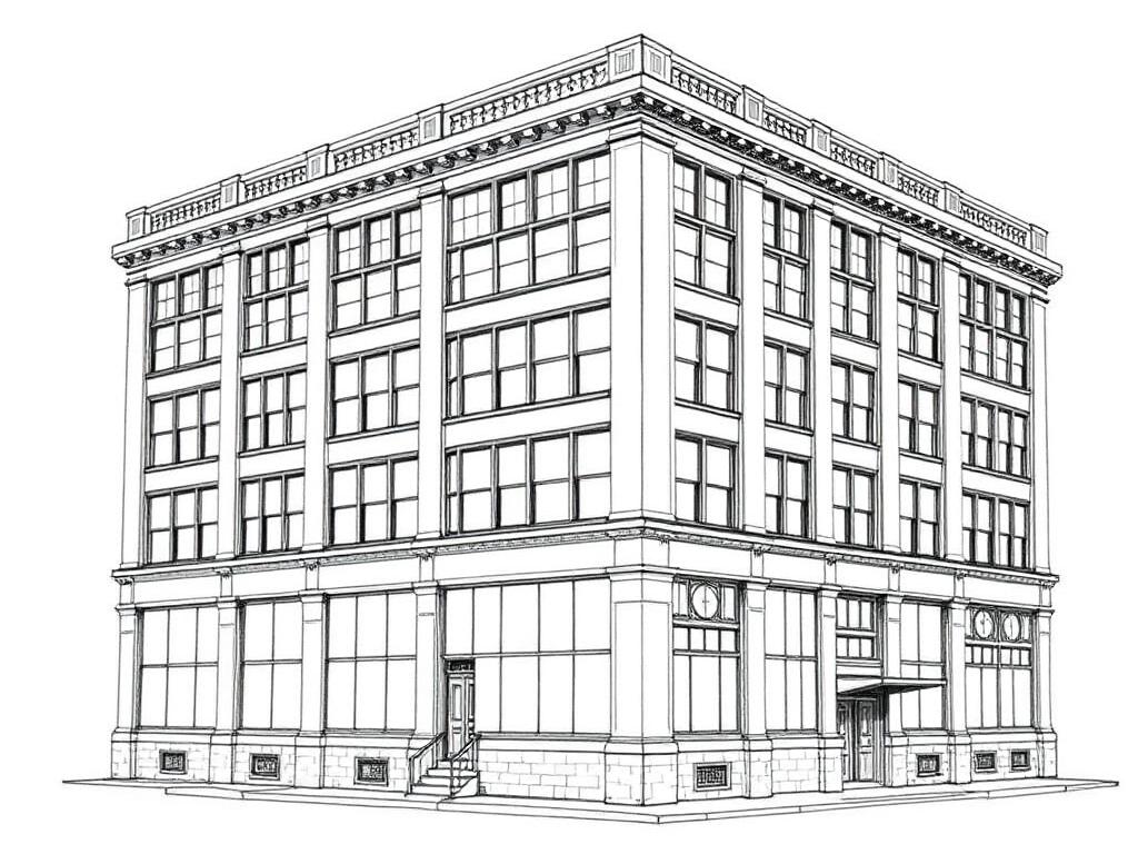 Ink sketch of a Chelsea loft building